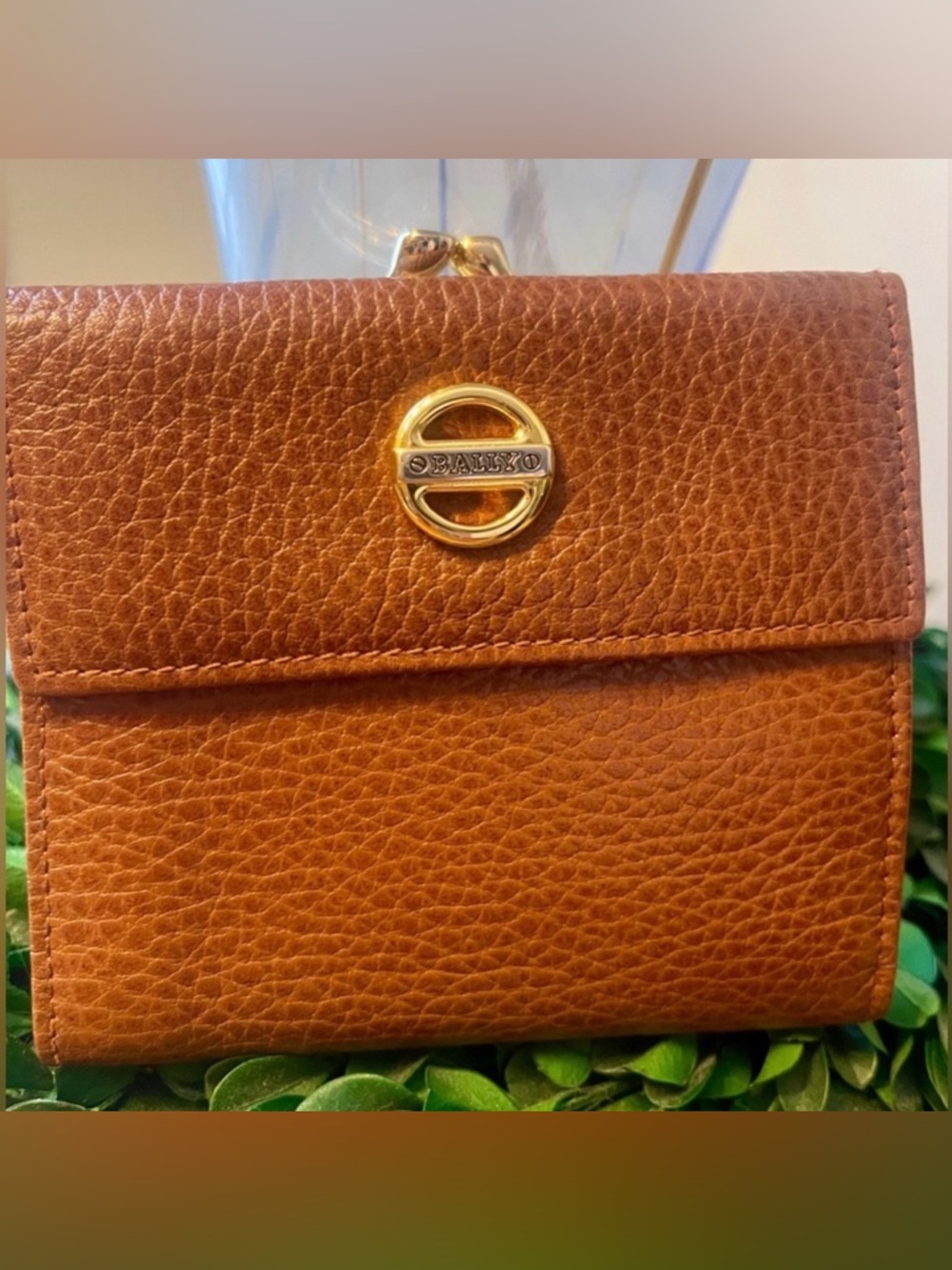 Bally Brown Kiss Lock Vintage Compact Leather Wallet